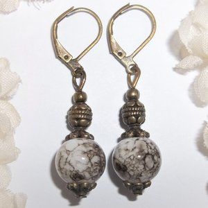 Boho Earring Set Dangle Drop White Brown Bronze Lever Back Jewelry Gift NWT 5826